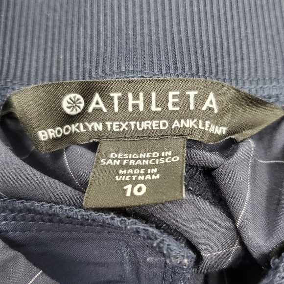 ATHLETA BROOKLYN TEXTURED ANKLE PANT NAVY BLUE WINDOW PANE PULL ON WOMEN SIZE 10 - Picture 9 of 16